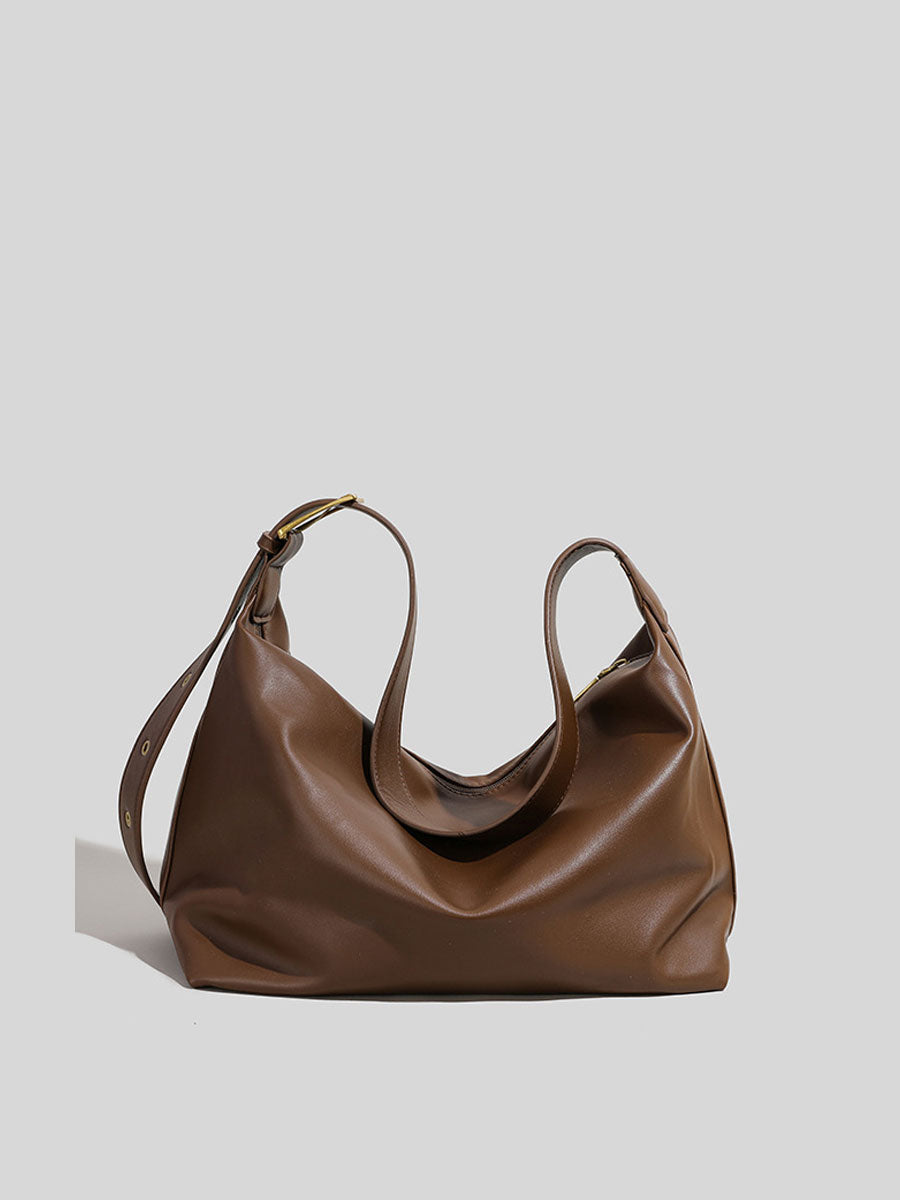 Slouchy Leather Hobo Shoulder Bag Coffee