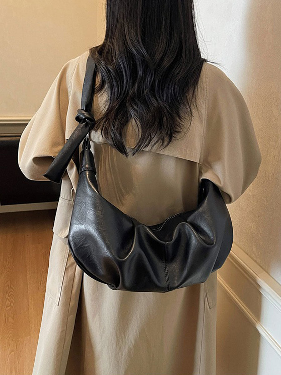 Soft Leather Hobo Shoulder Bag Coffee