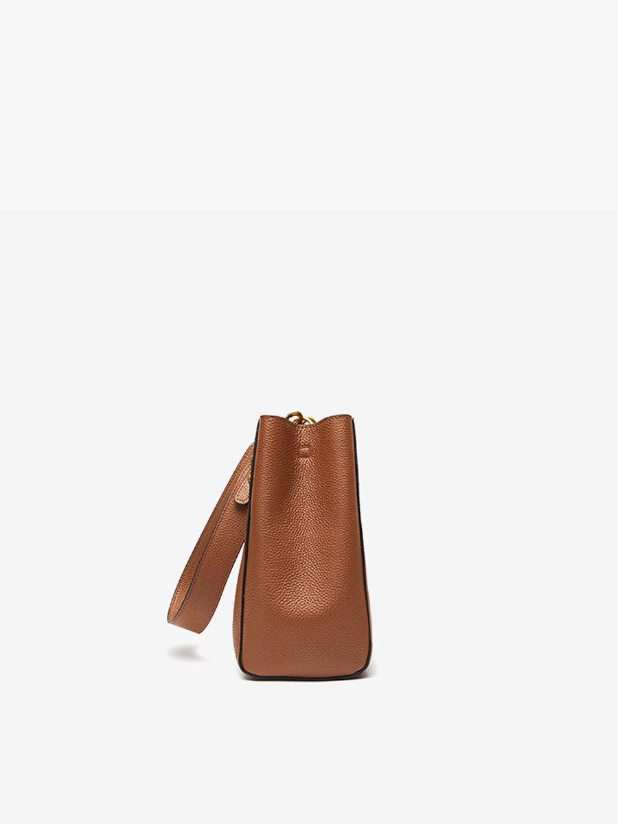 Vintage Genuine Leather Bucket Bag Brown