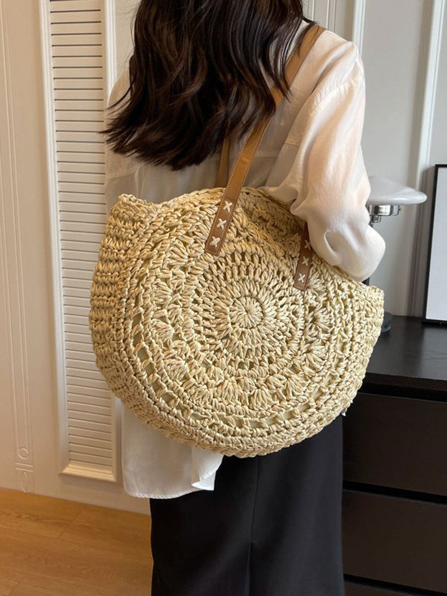 Large Woven Straw Tote Bag Khaki