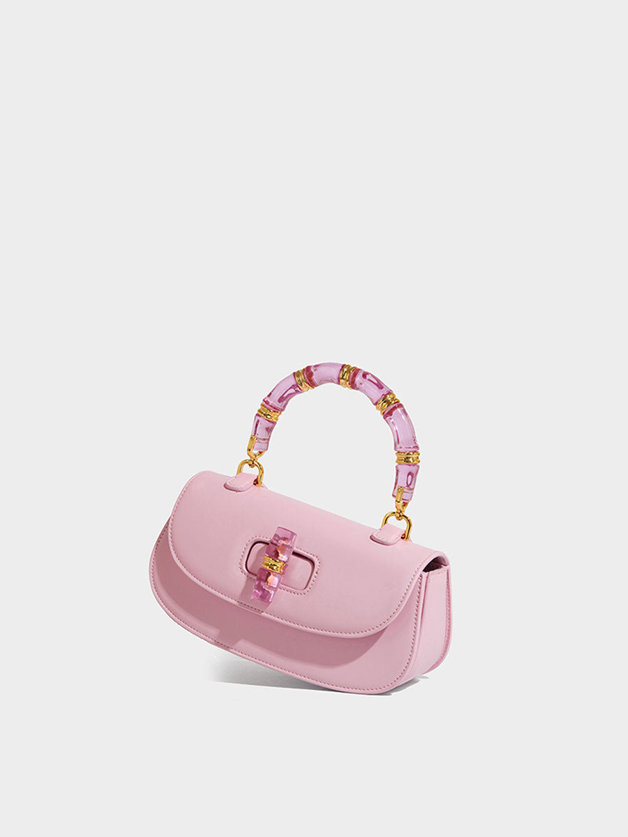 Macaron Leather Saddle Bag with Crystal Handle Black