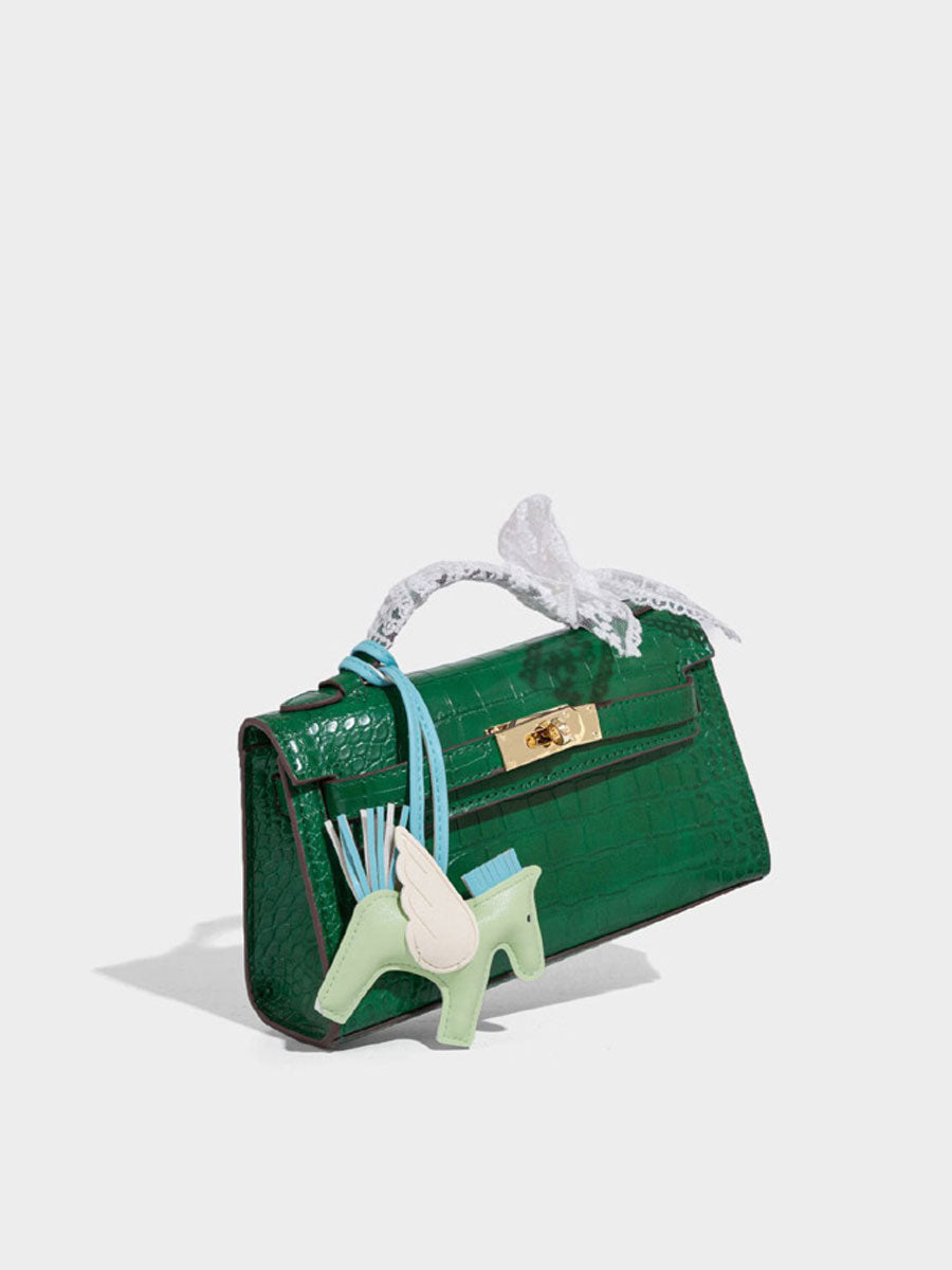 Fashion Crocodile Pattern Mini Kelly Bag Rose Red