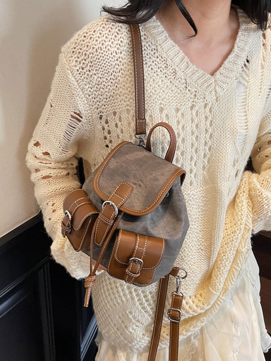 Vintage Canvas Leather Backpack Grey