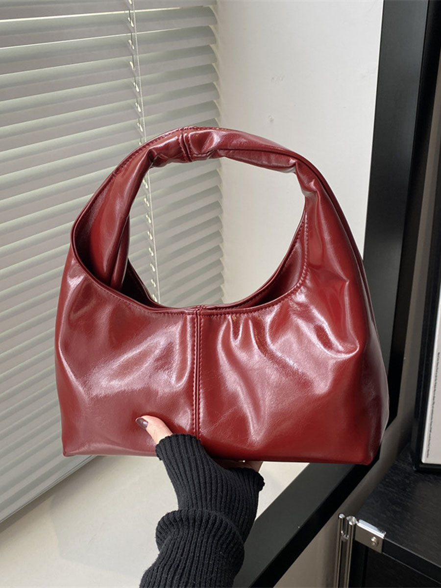 Small Soft Leather Crescent Hobo Bag Brown