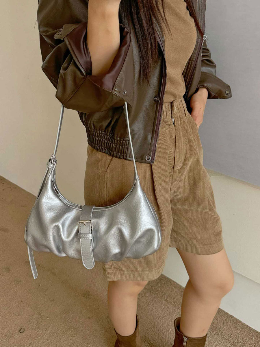Leather Buckle Shoulder Bag Brown