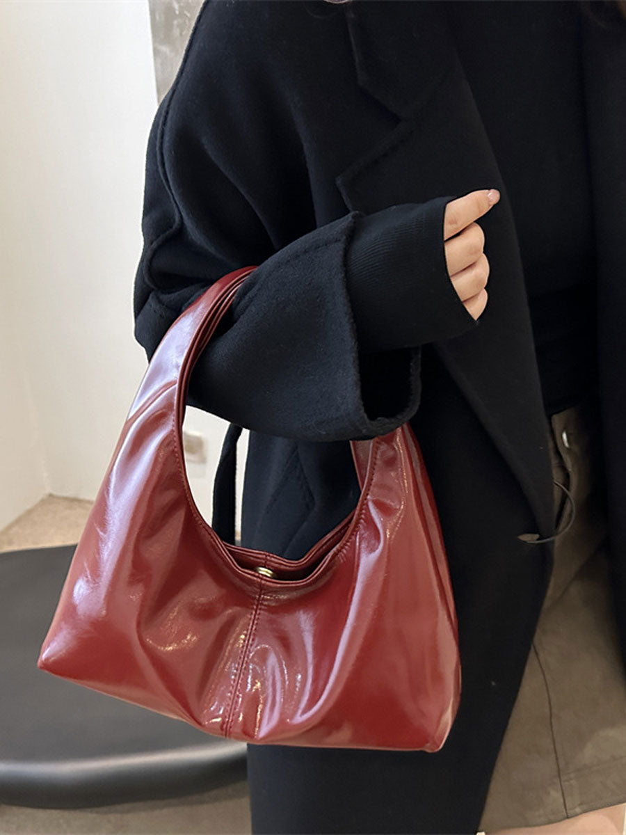 Small Soft Leather Crescent Hobo Bag Brown
