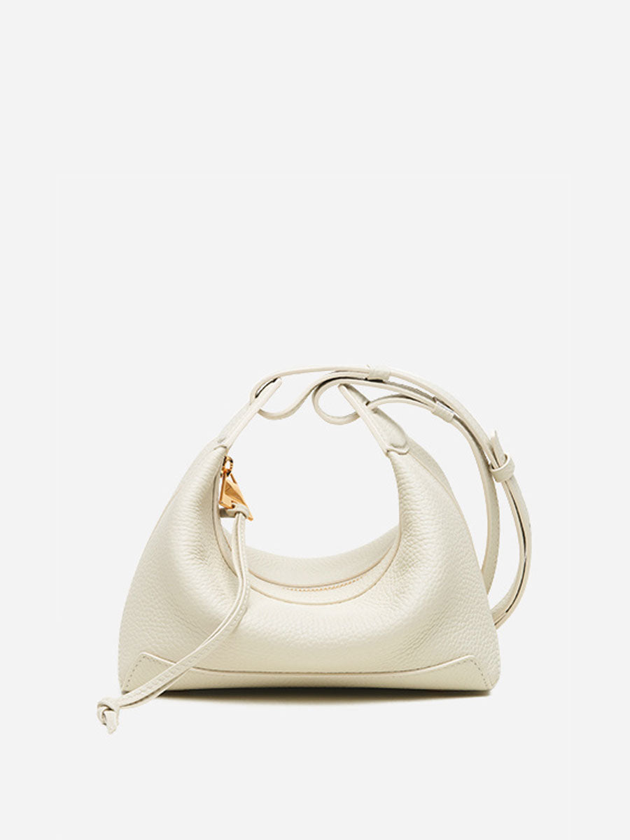 Genuine Leather Crescent Shoulder Bag White
