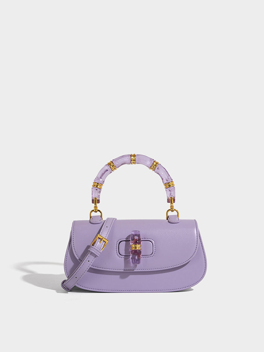 Macaron Leather Saddle Bag with Crystal Handle Black