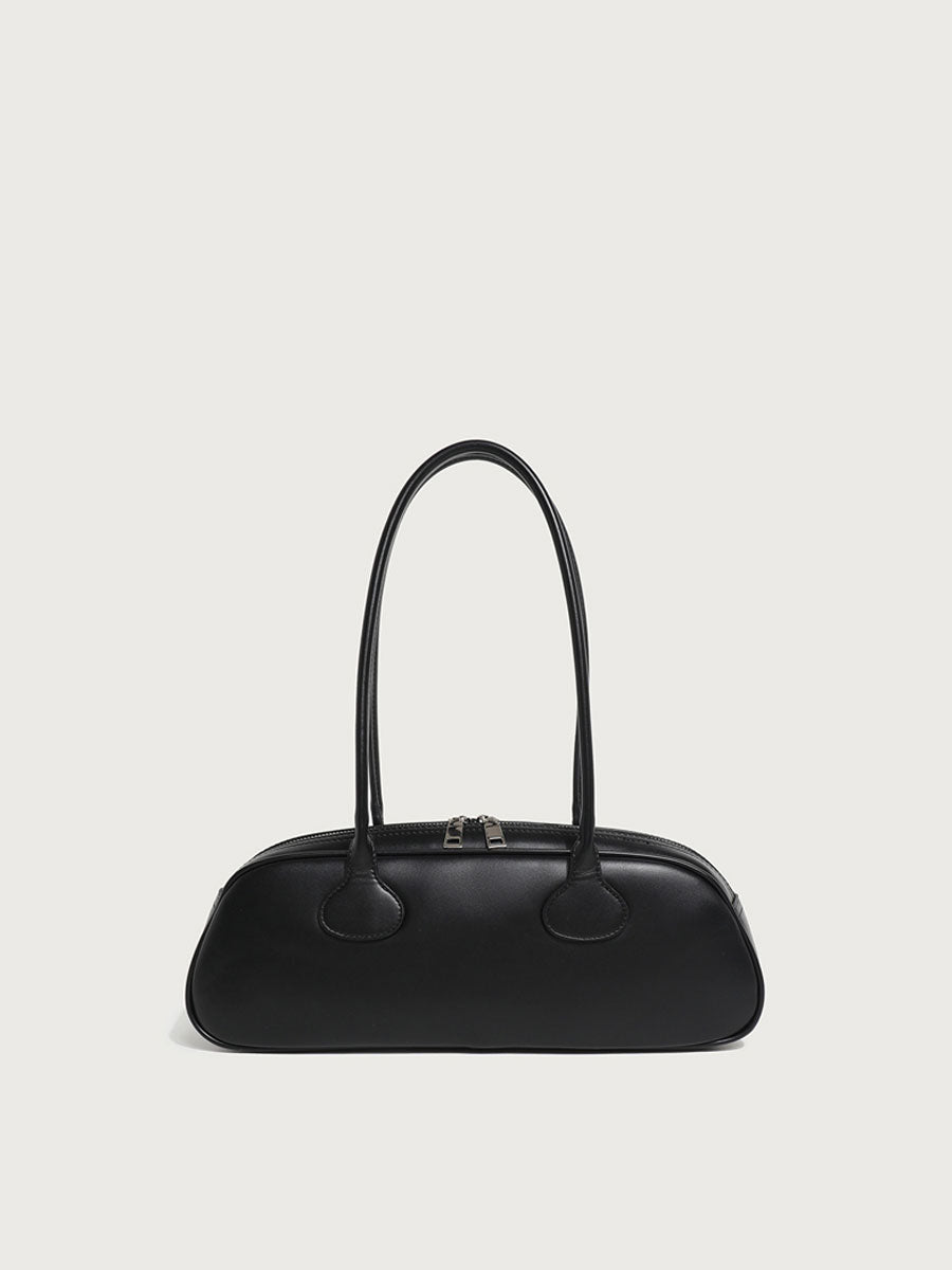 Real Leather Baguette Bag Shoulder Black