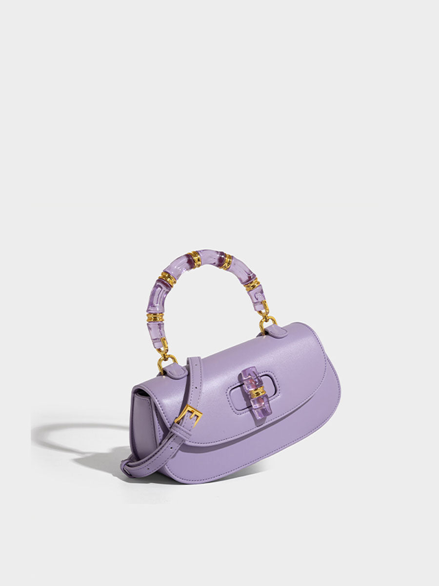 Macaron Leather Saddle Bag with Crystal Handle Black