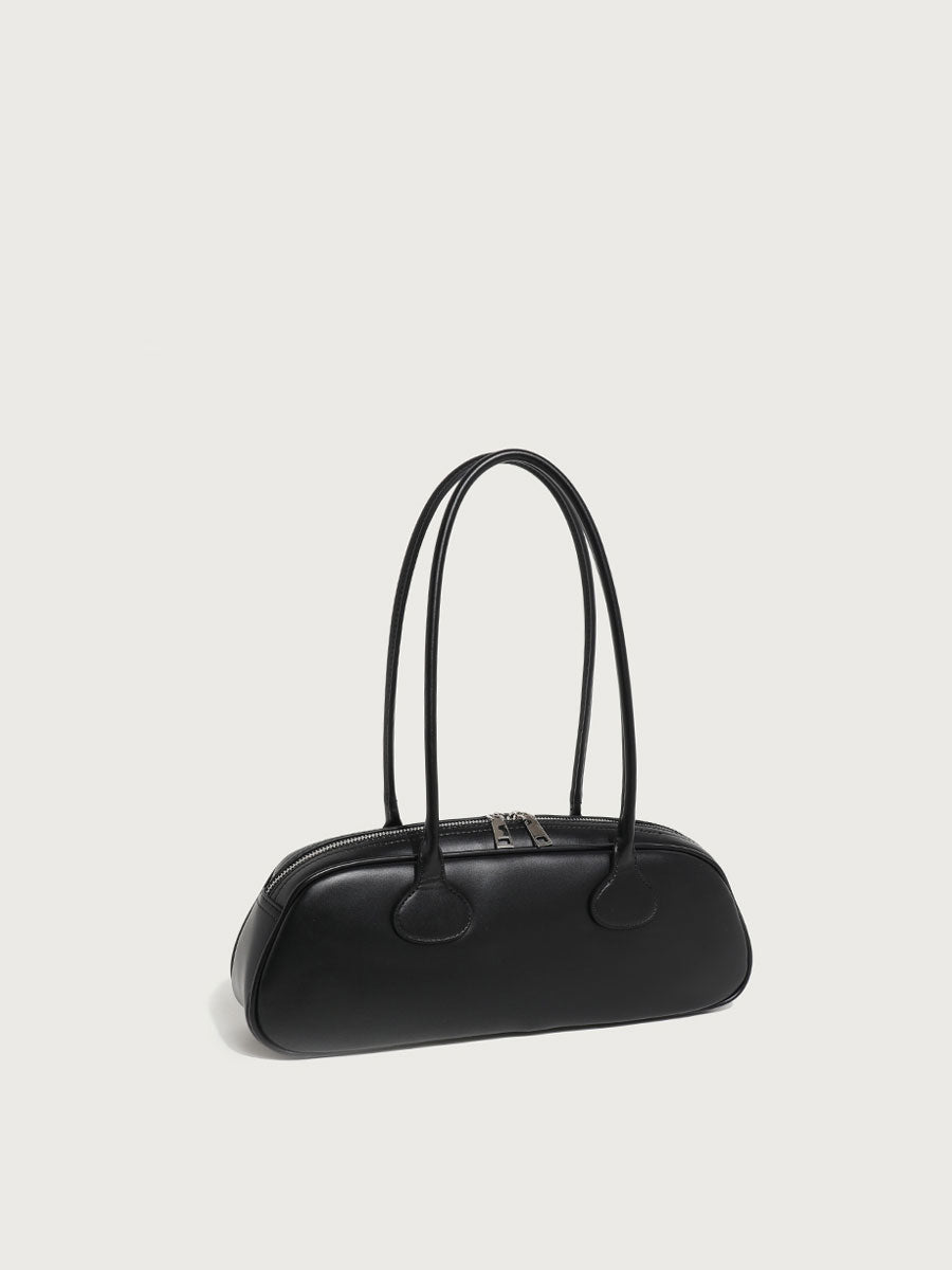 Real Leather Baguette Bag Shoulder Black