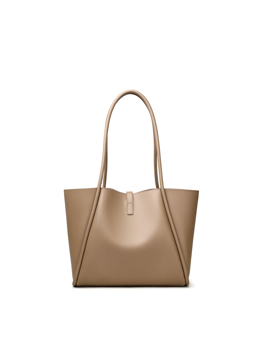 Elegant Leather Tote Bag Large Capacility Khaki