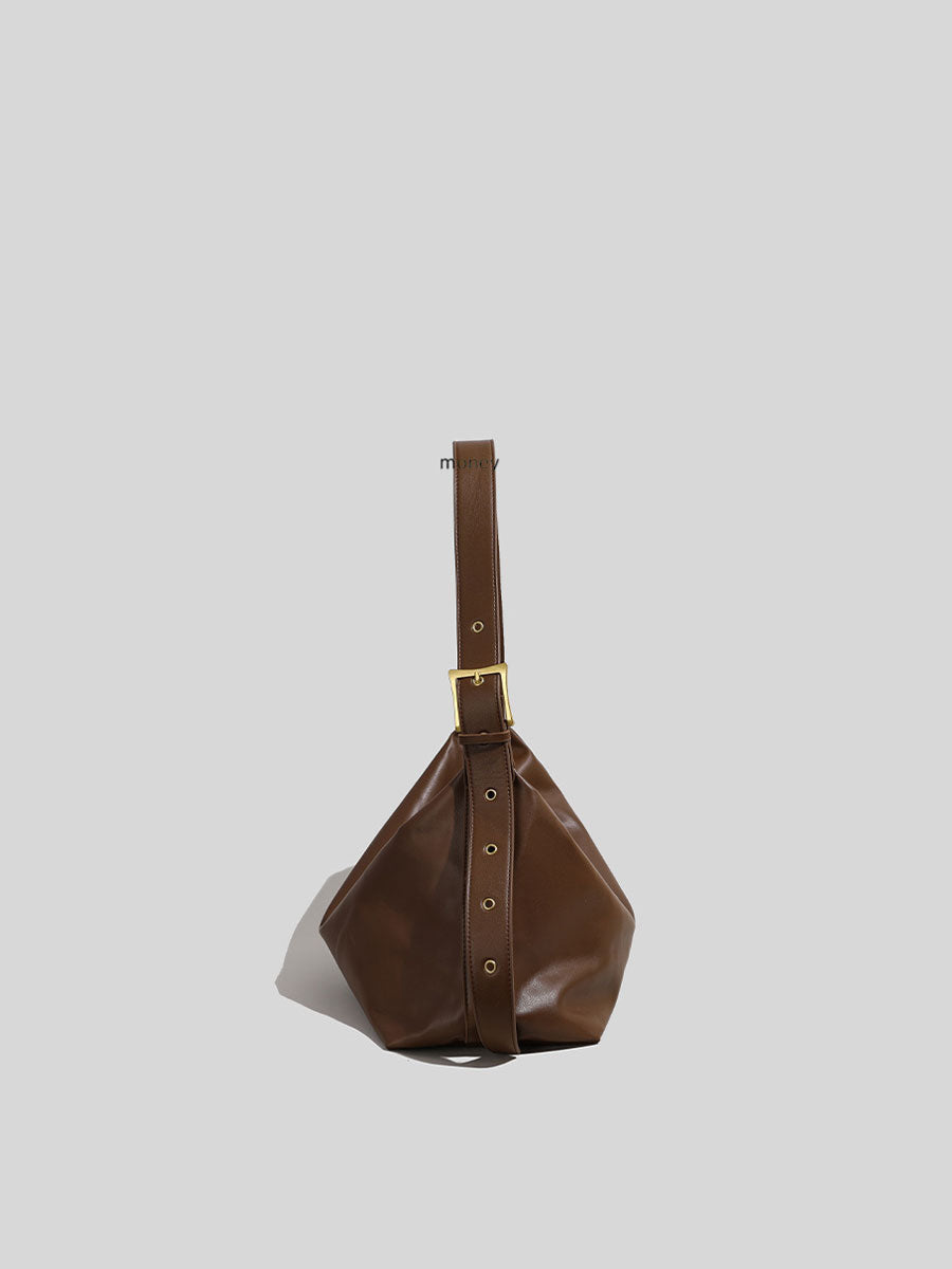 Slouchy Leather Hobo Shoulder Bag Coffee