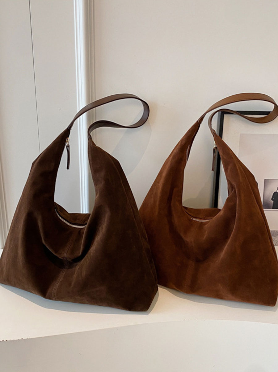 Suede Hobo Tote Bag Brown