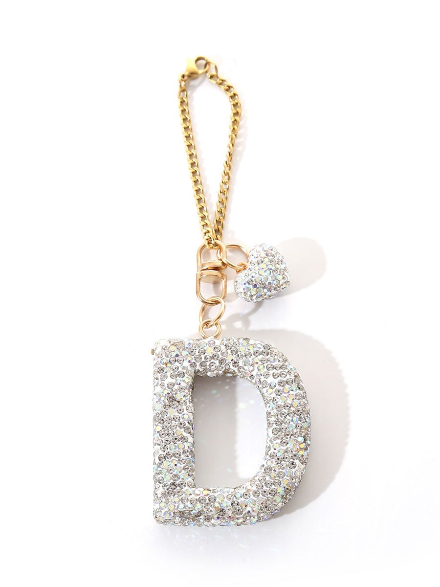 Custom Rhinestone Letter Heart Keychain