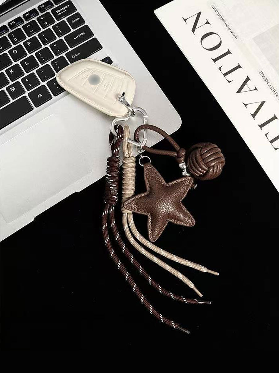 Leather Star Keychain – Original Style Pendant, Couple Gift Bag & Car Charm Decoration