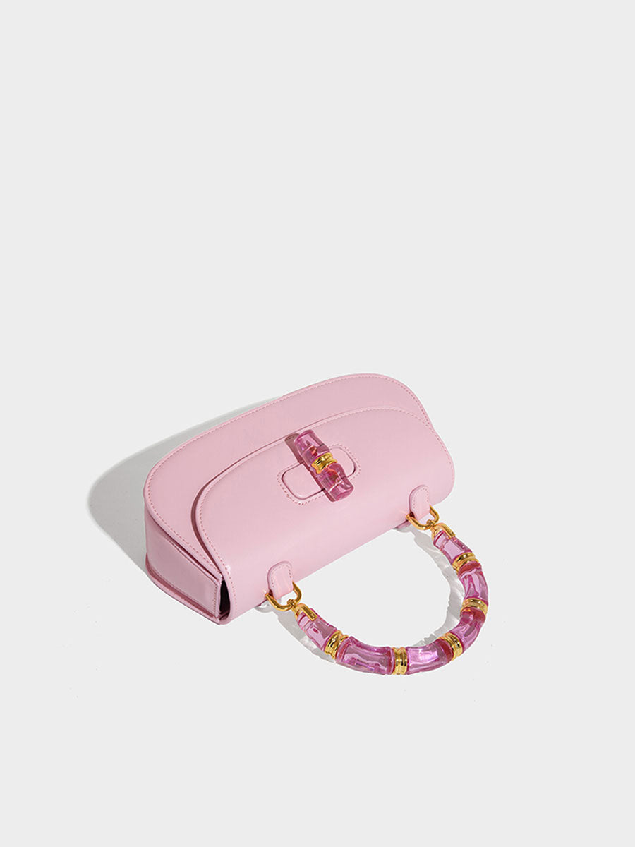 Macaron Leather Saddle Bag with Crystal Handle Black