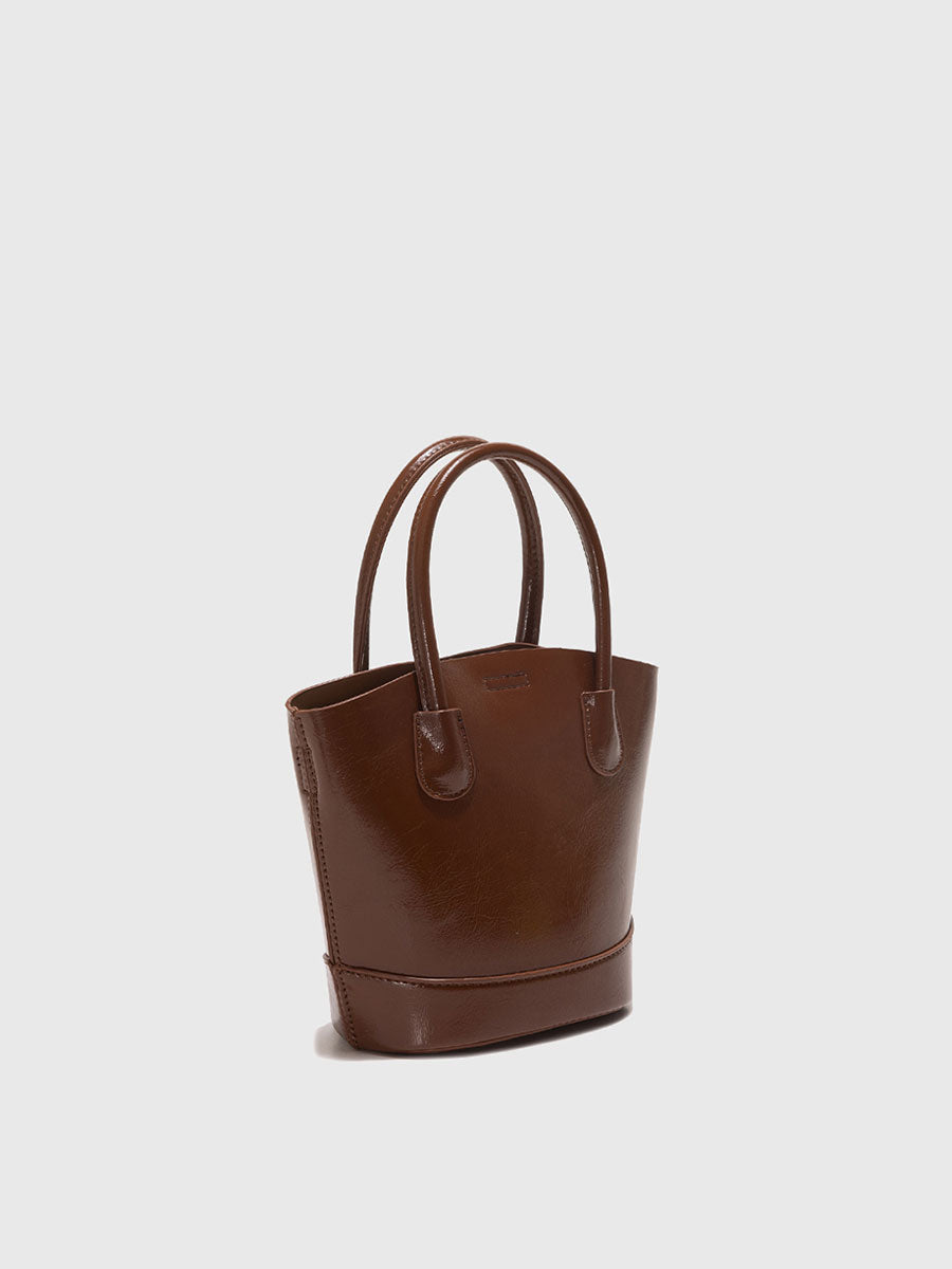 Genuine Patent Leather Bucket Bag Black