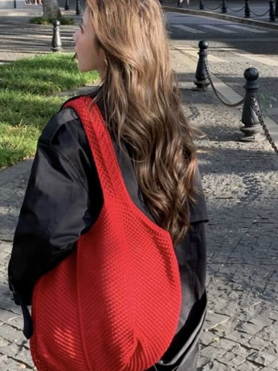 Handmade Woven Shoulder Bag Red