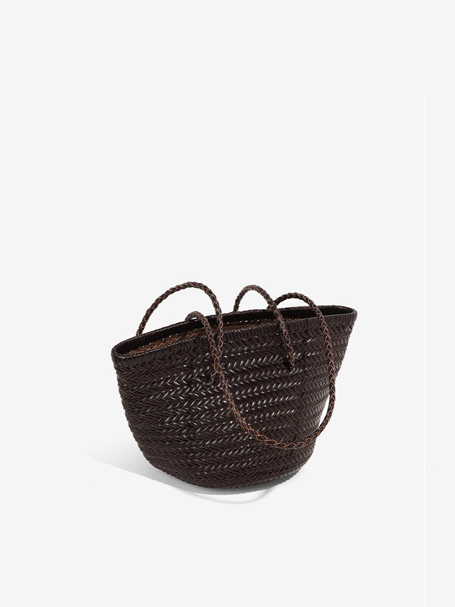 French Vintage Real Leather Bucket Tote White