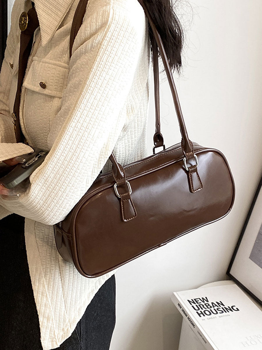 Vintage Glossy Boston Shoulder Bag Black
