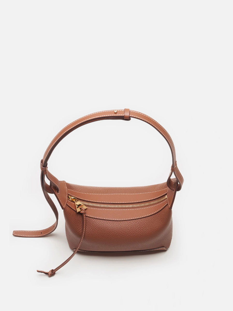 Genuine Leather Crescent Shoulder Bag White