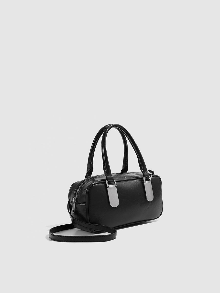 Vegan Leather Top Handle Bag Black