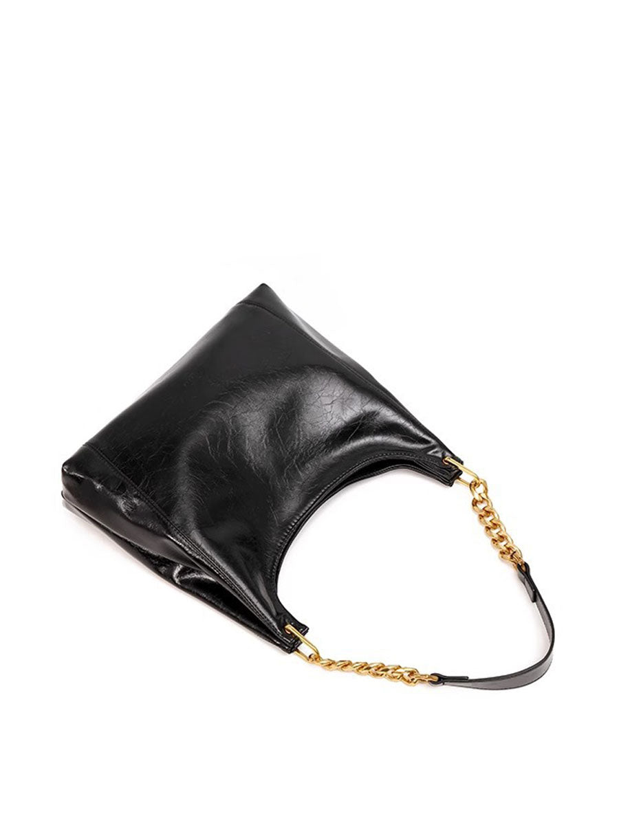 Elegant Red Glossy Shoulder Bag Black