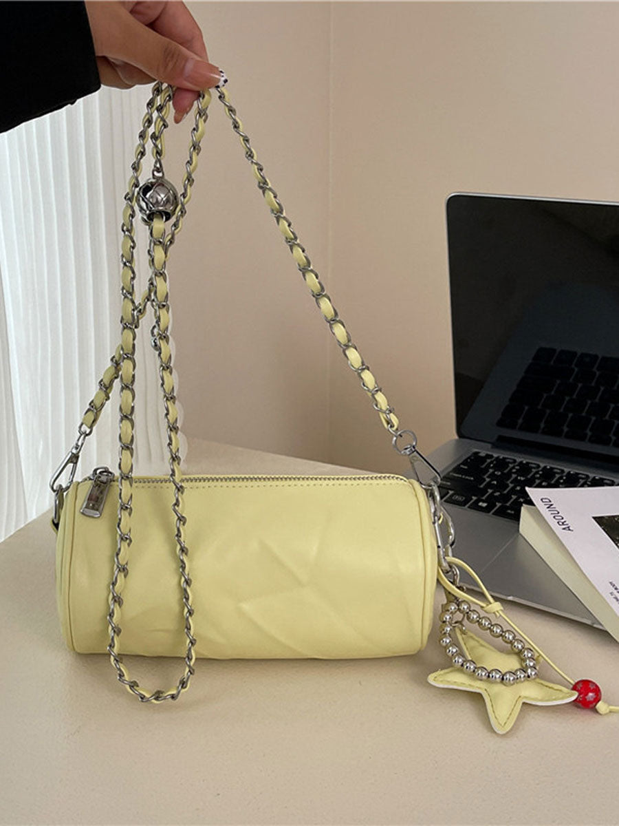 French Vintage Leather Bucket Bag Silver