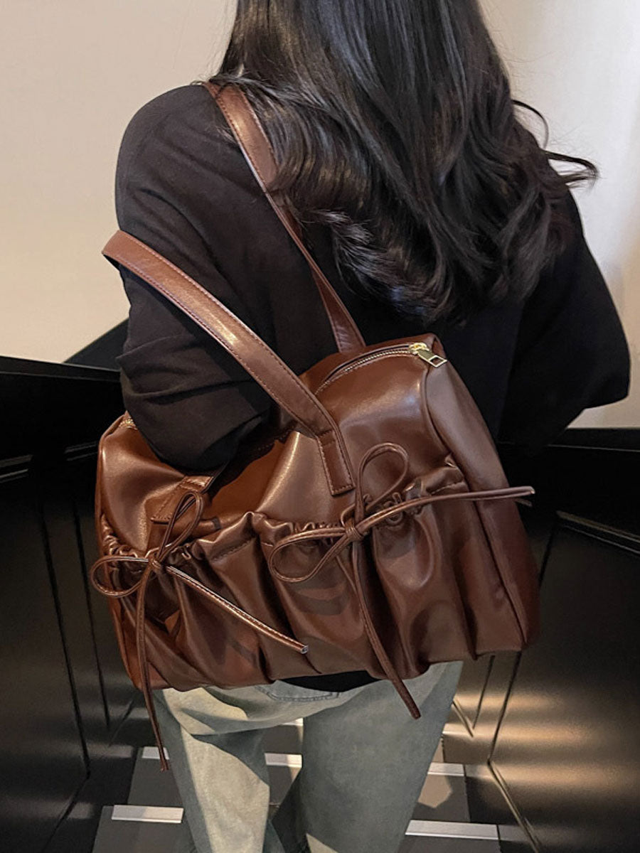 Large Capacity Tote Bag with Bowknot Design Brown