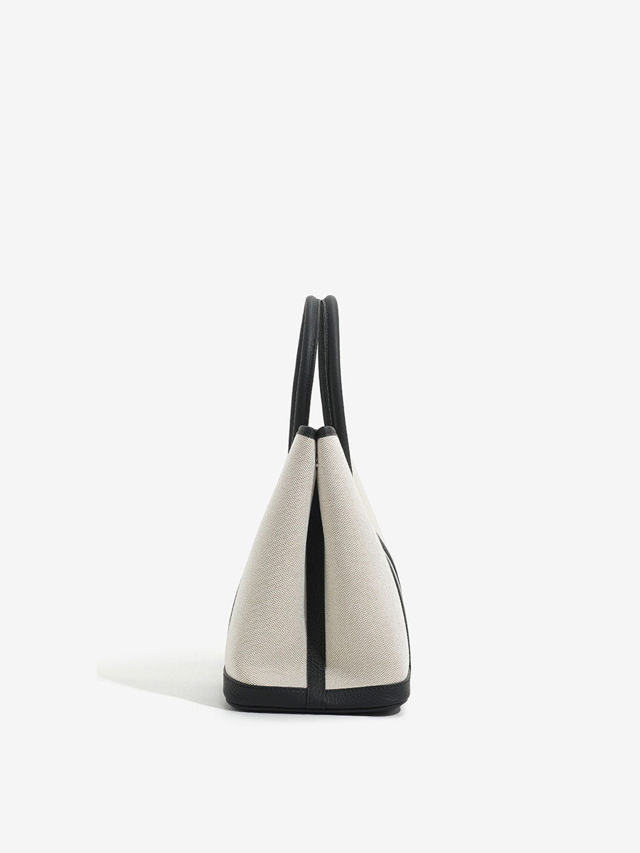Minimalist Canvas Real Leather Tote Bag White