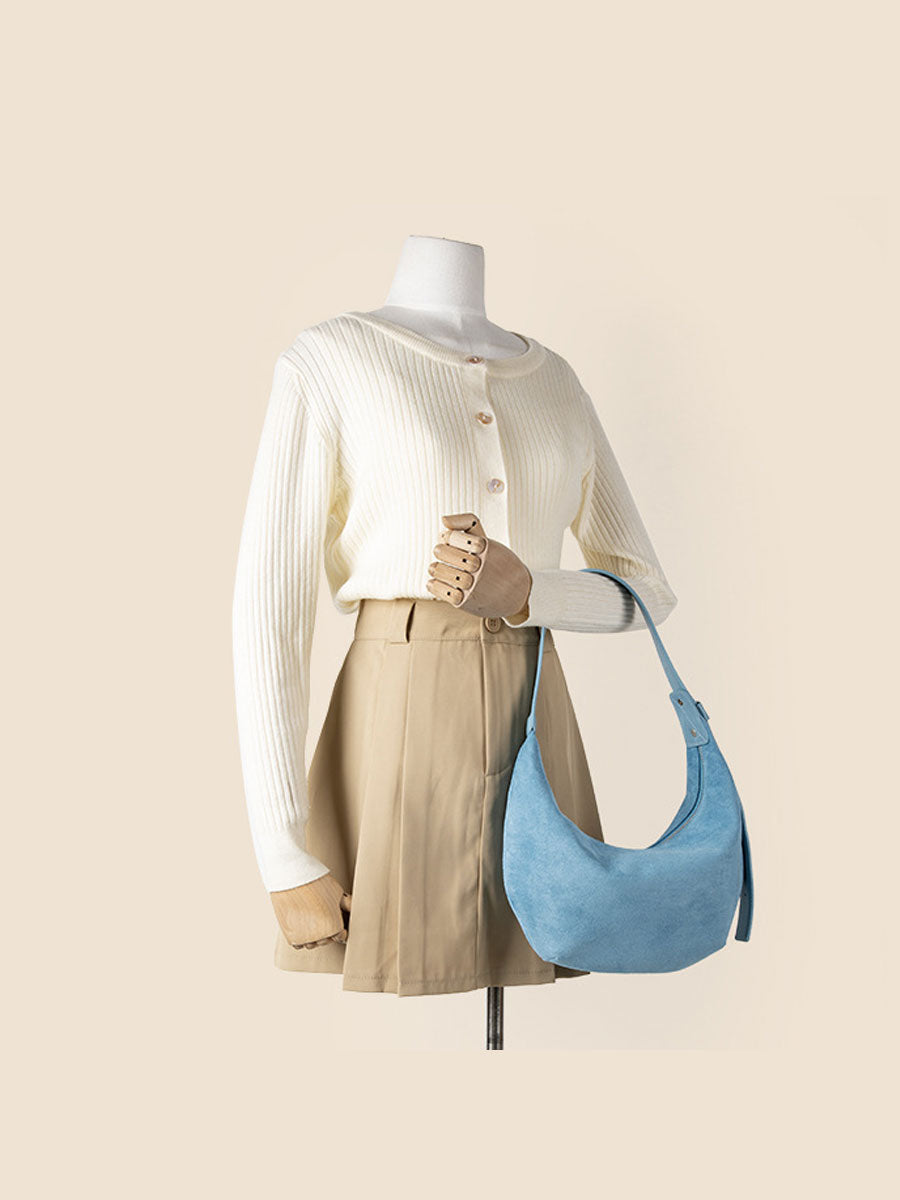 Vintage Suede Hobo Shoulder Bag Khaki