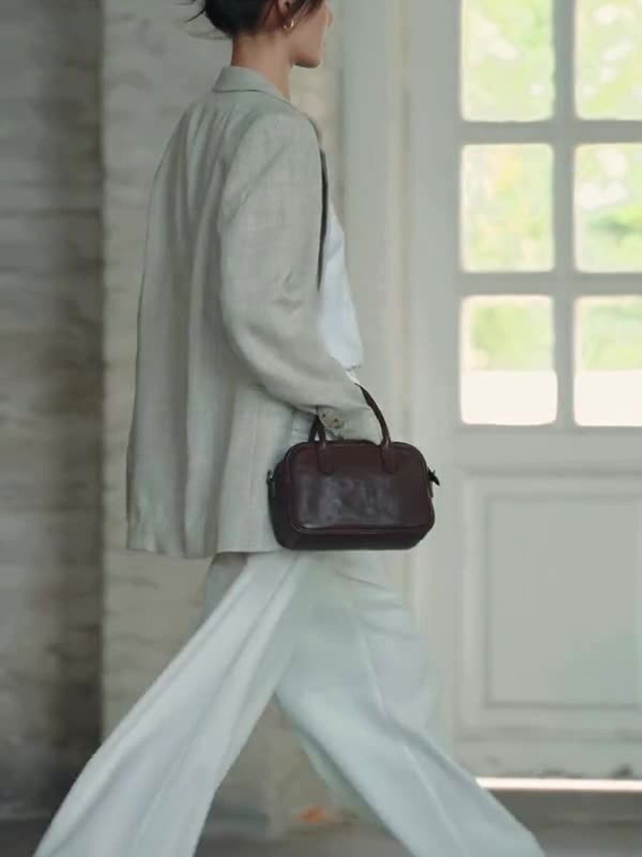 Vintage Leather Box Tote Bag Orange