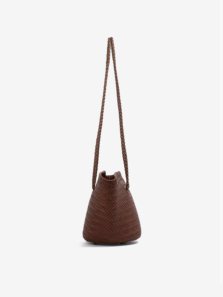 French Vintage Real Leather Bucket Tote Brown