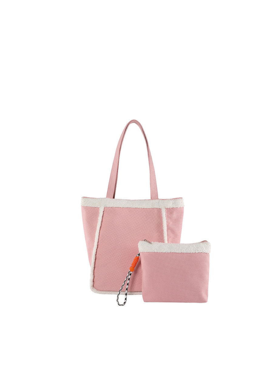 Cozy Sherpa Trim Tote Bag Black
