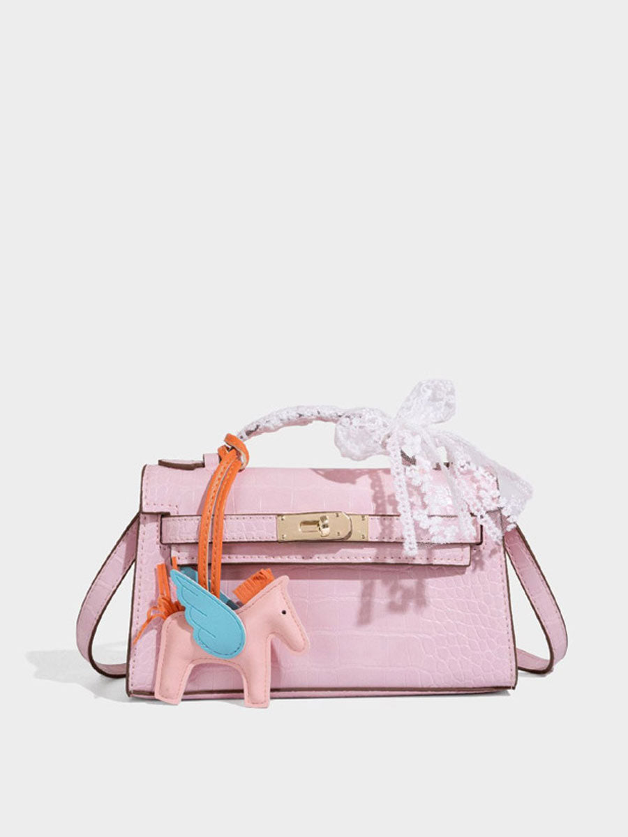 Fashion Crocodile Pattern Mini Kelly Bag Rose Red