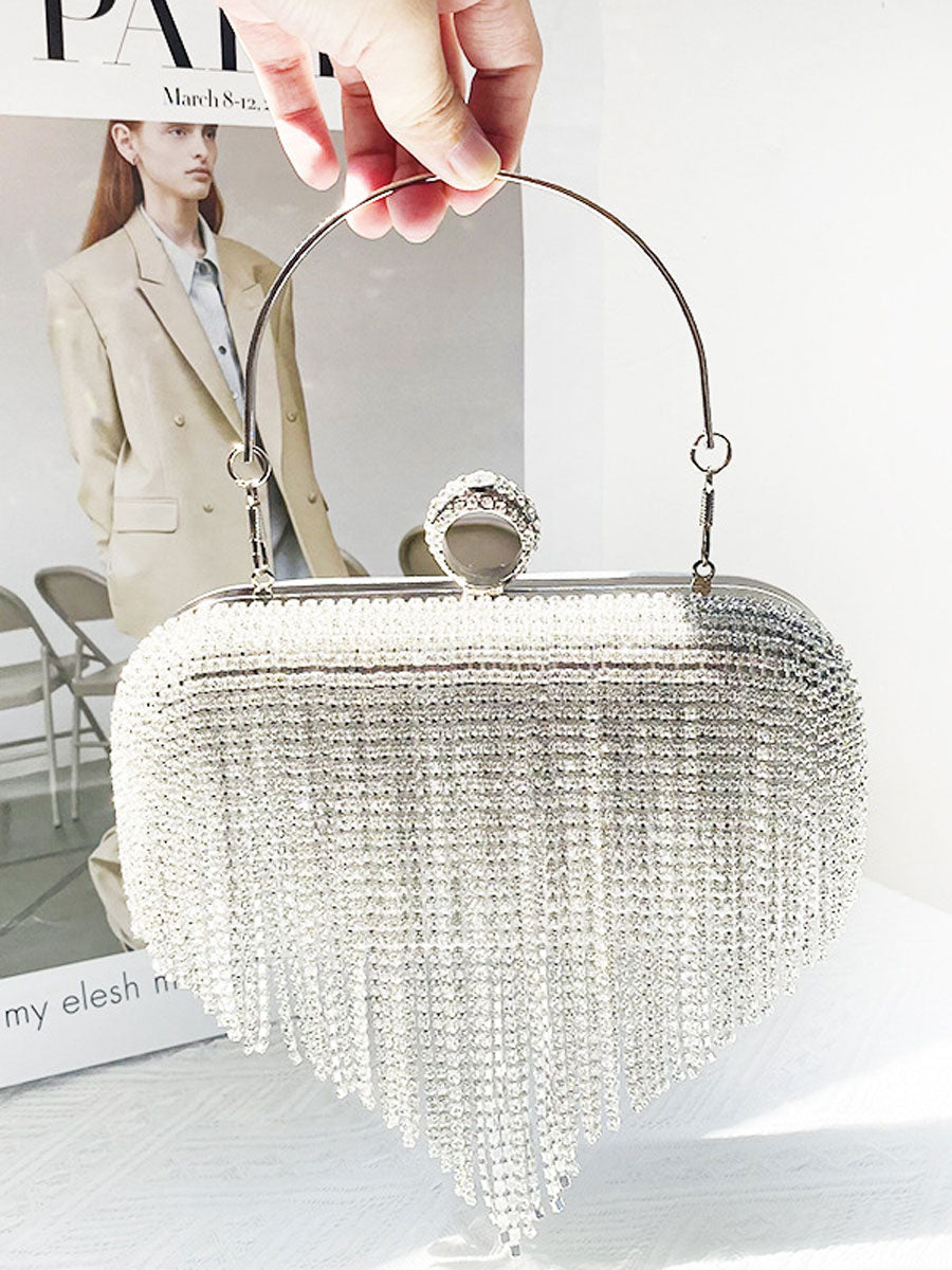 Rhinestone Tassel Clutch Purse Handbag Black
