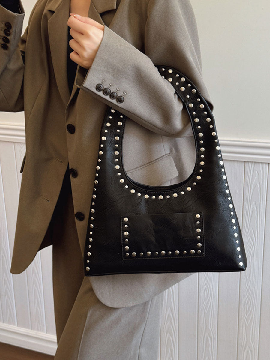 Small Tote Bag with Studded Design Black