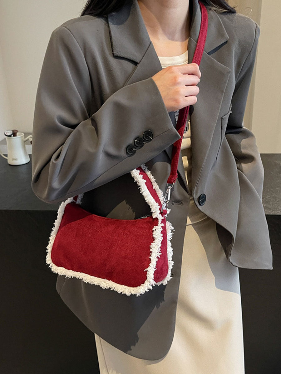 Trendy Plush Edge Crossbody Bag Brown