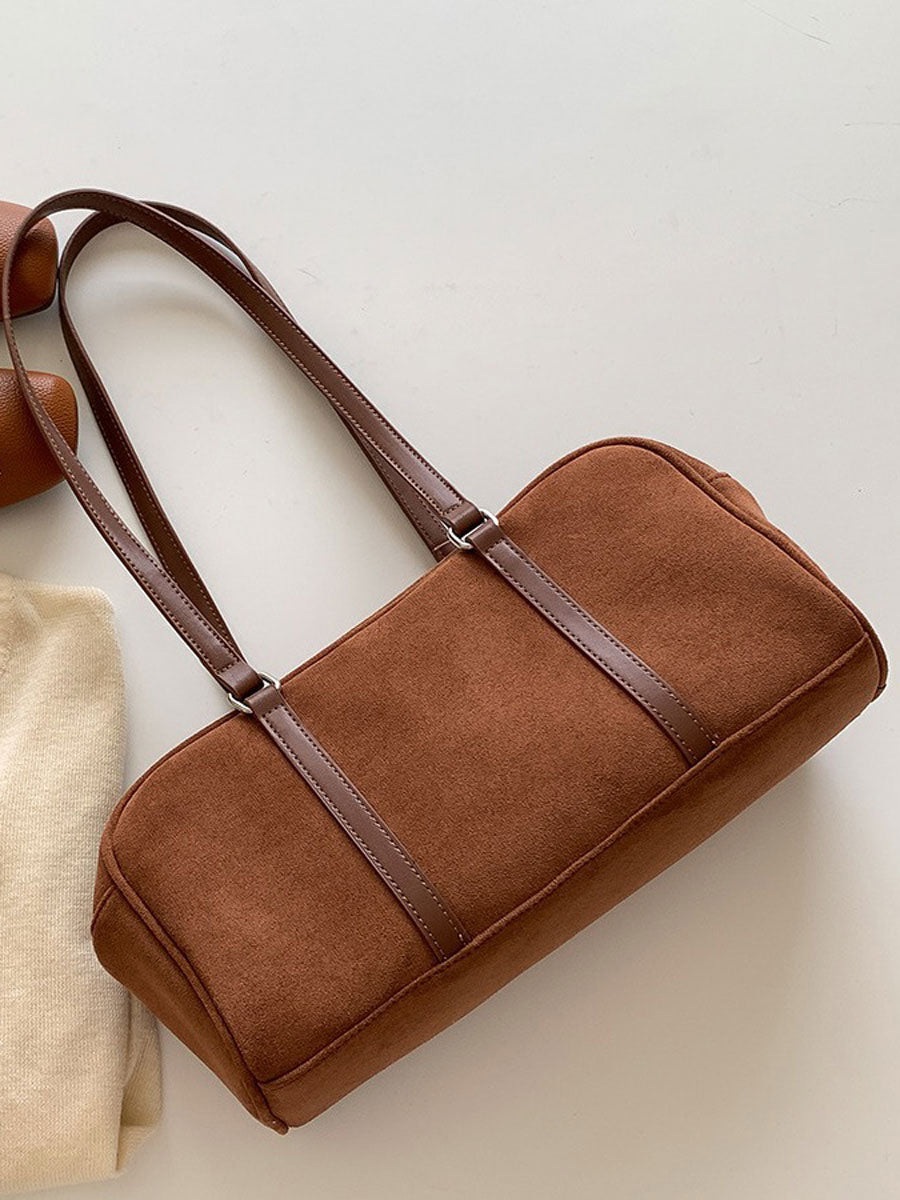 Vintage Suede Shoulder Bag Khaki