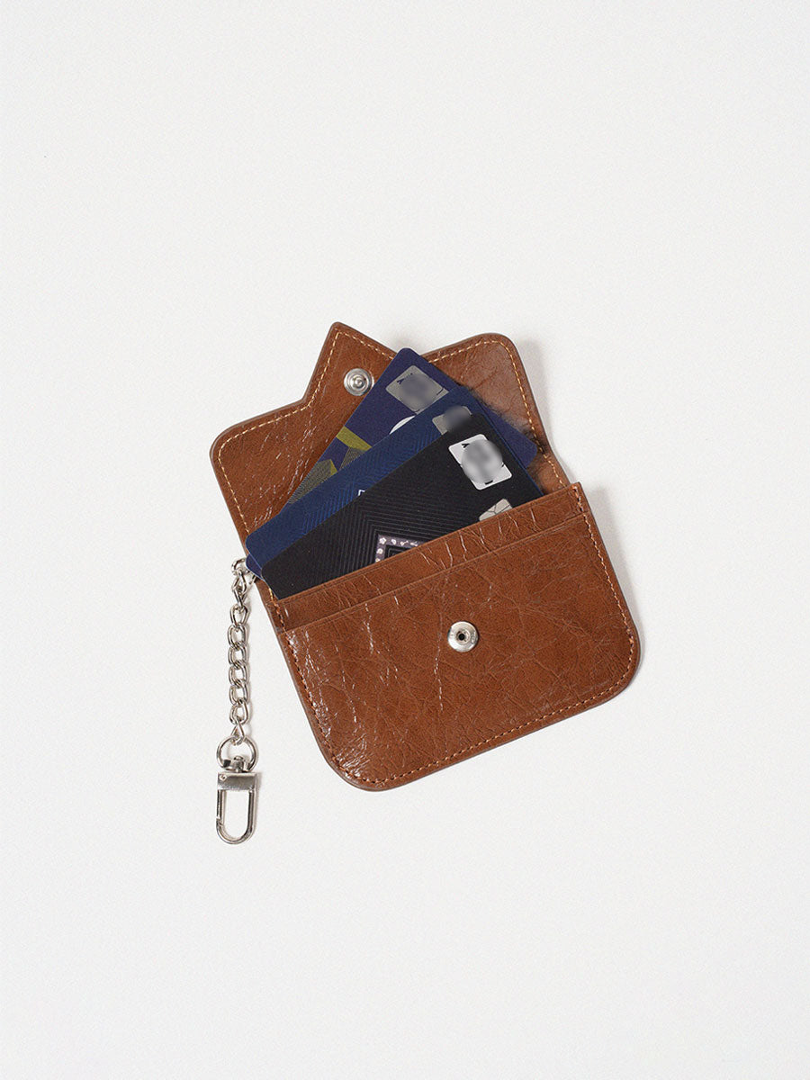 Vintage Waxed Leather Heart Card Holder Silver