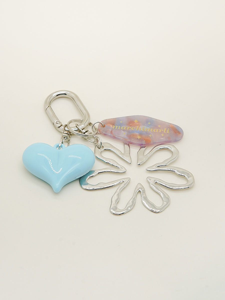 Silver Flower Arlyic Heart Bag Charm