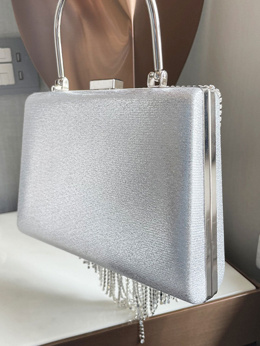 Box Rhinestone Tassel Handbag Silver