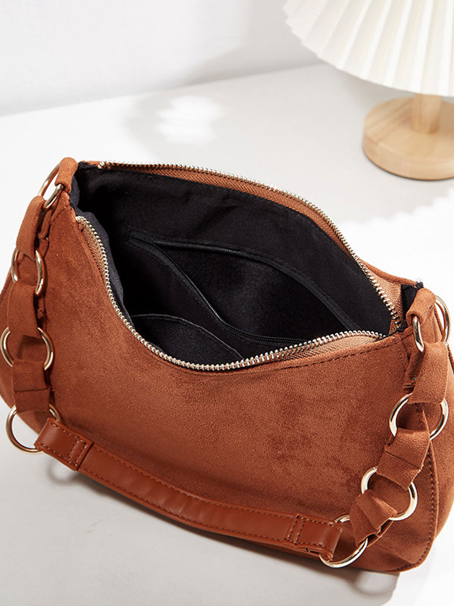Brown Suede Baguette Shoulder Bag Brown