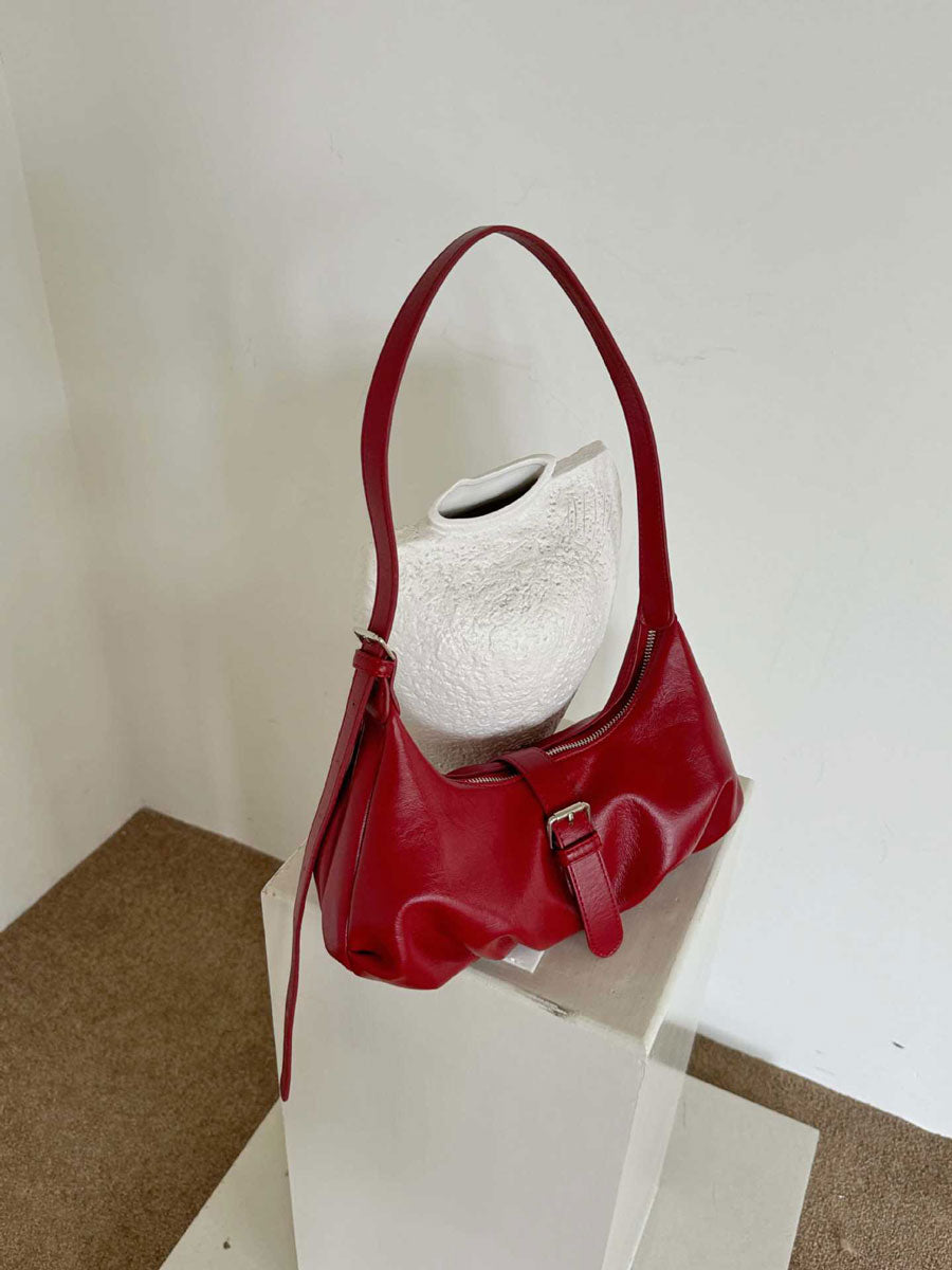 Leather Buckle Shoulder Bag Brown