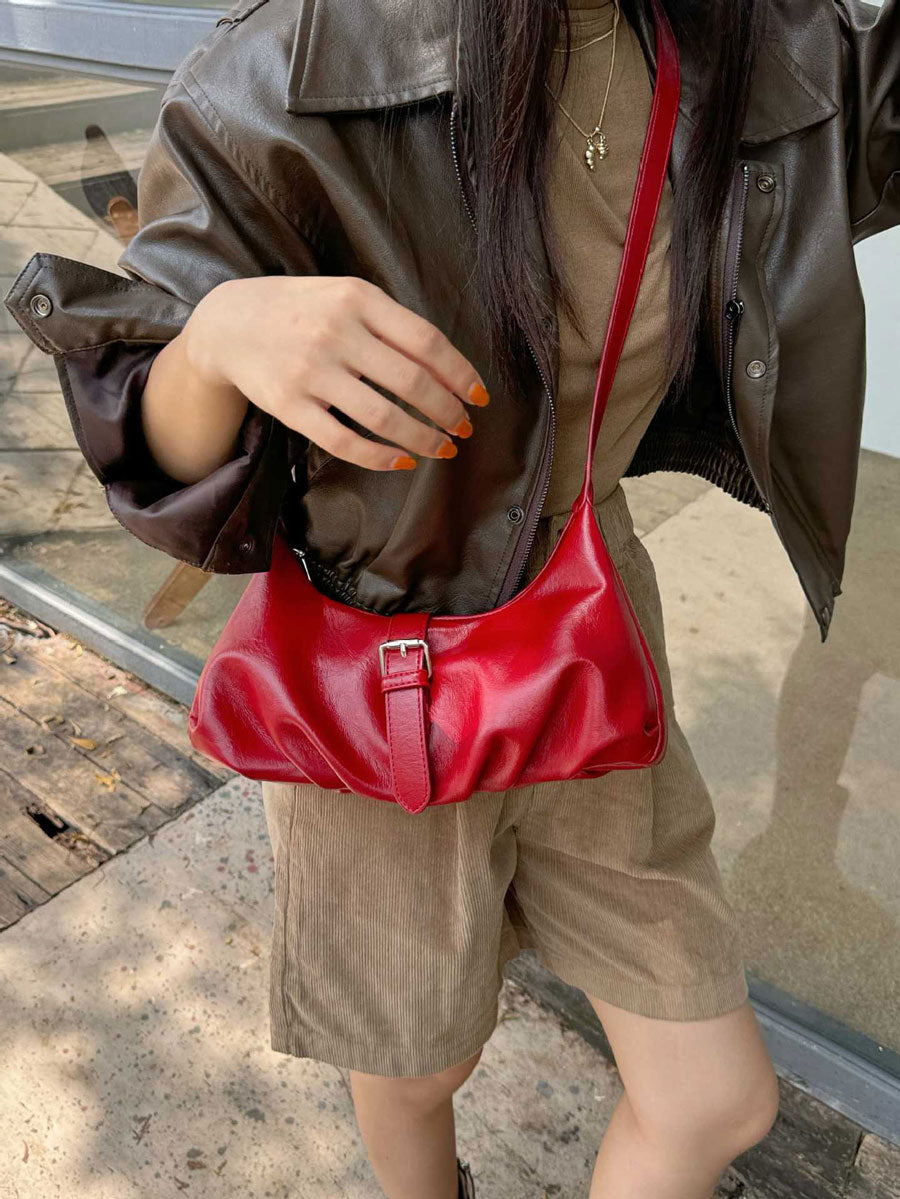Leather Buckle Shoulder Bag Brown