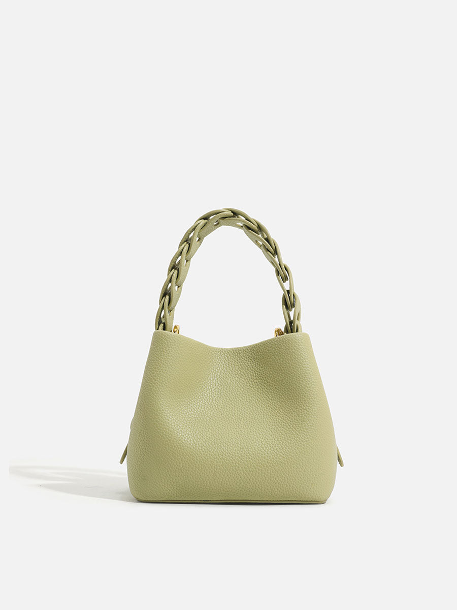 Genuine Leather Basket Tote Bag Pink