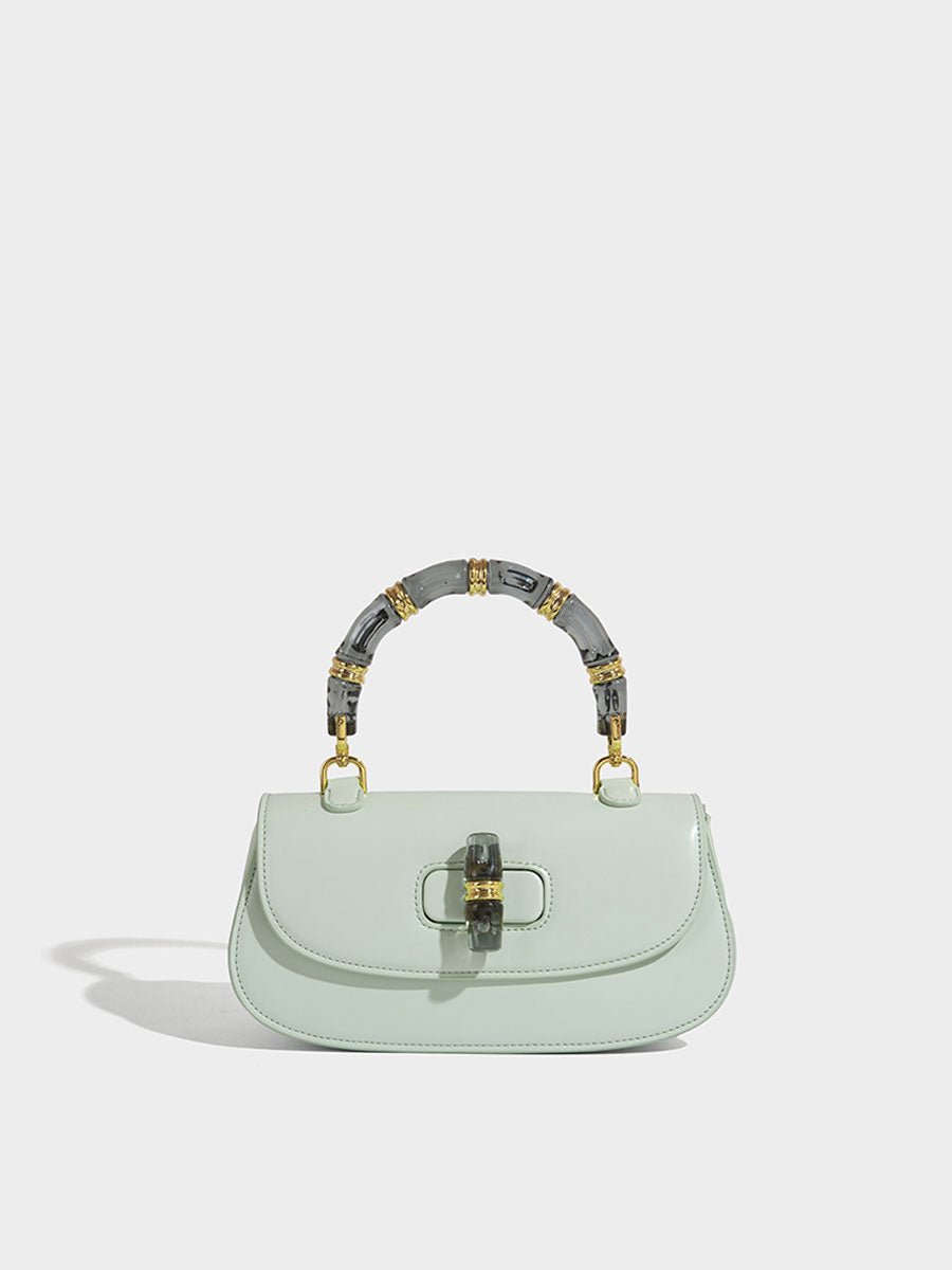 Macaron Leather Saddle Bag with Crystal Handle Black