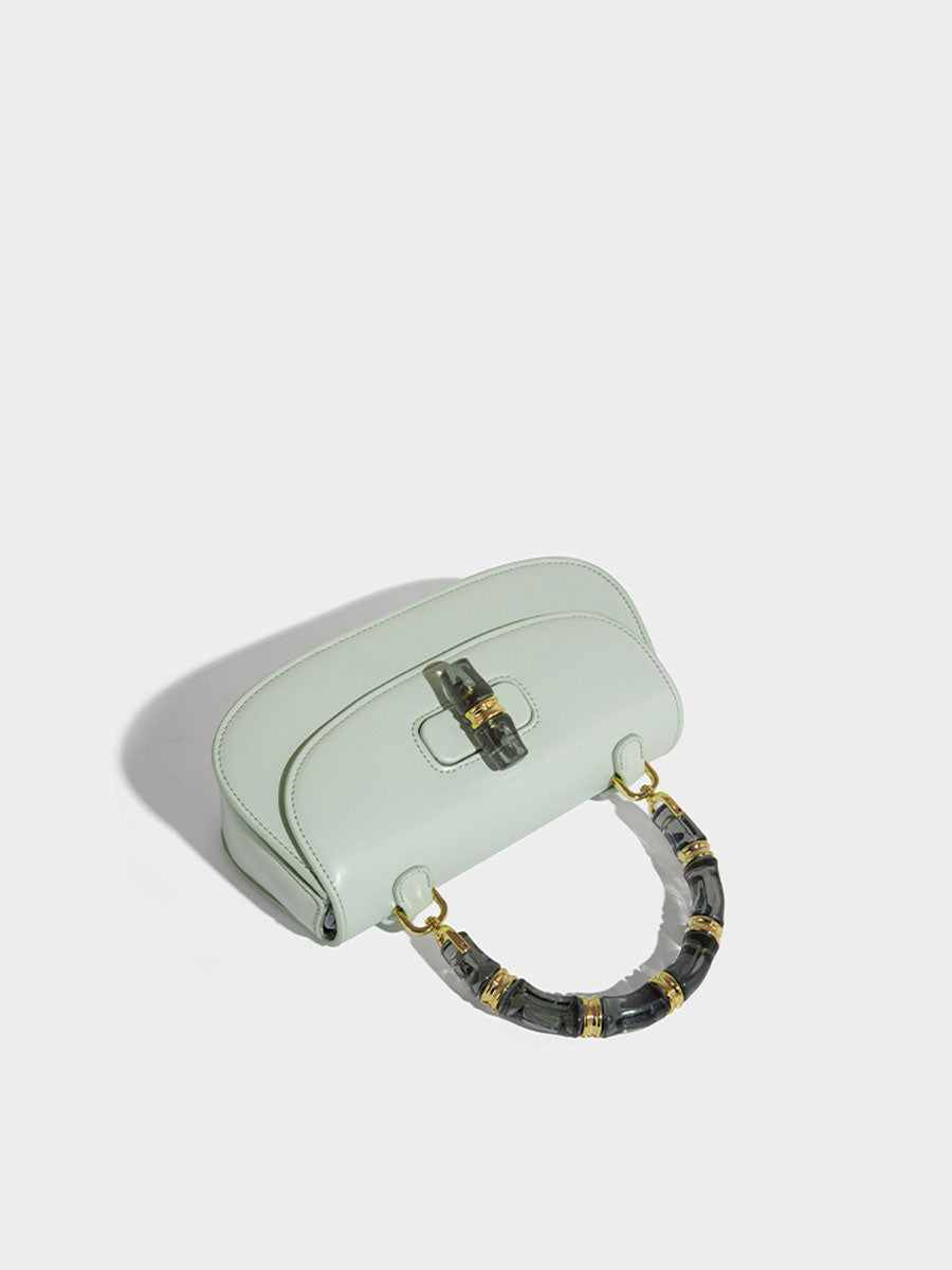 Macaron Leather Saddle Bag with Crystal Handle Black