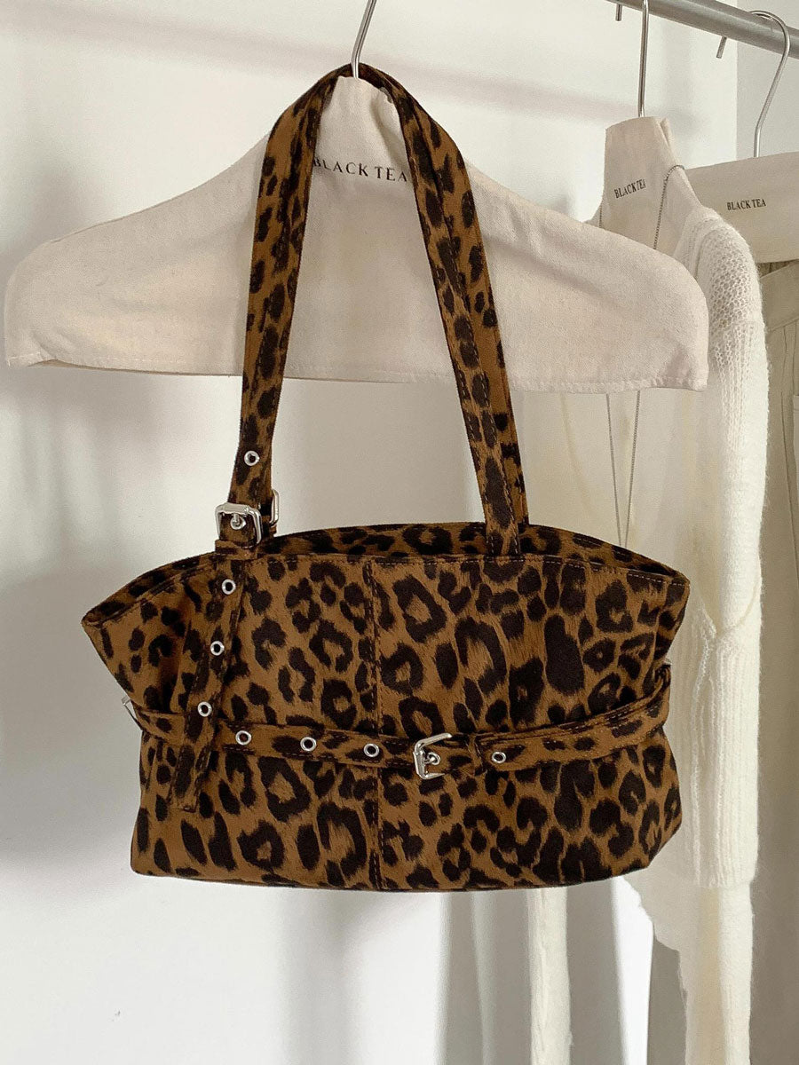 Leopard Print Oversized Shoulder Bag Green